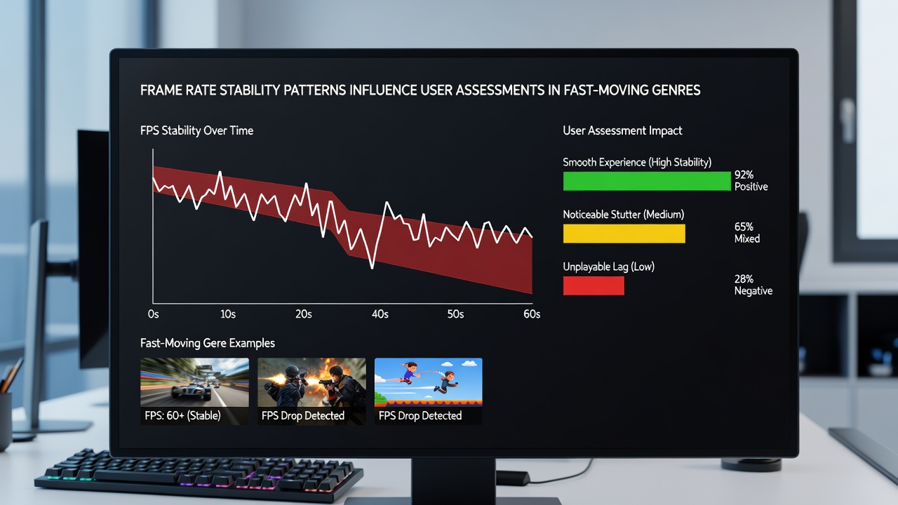 Frame time variance charts from multiple fast-moving game sessions