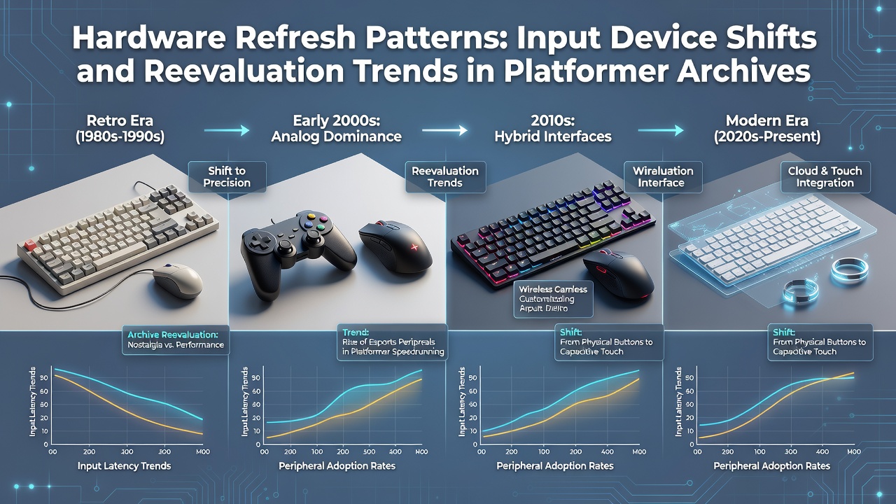 Archivist examining multiple input devices connected to emulation hardware for platformer game preservation