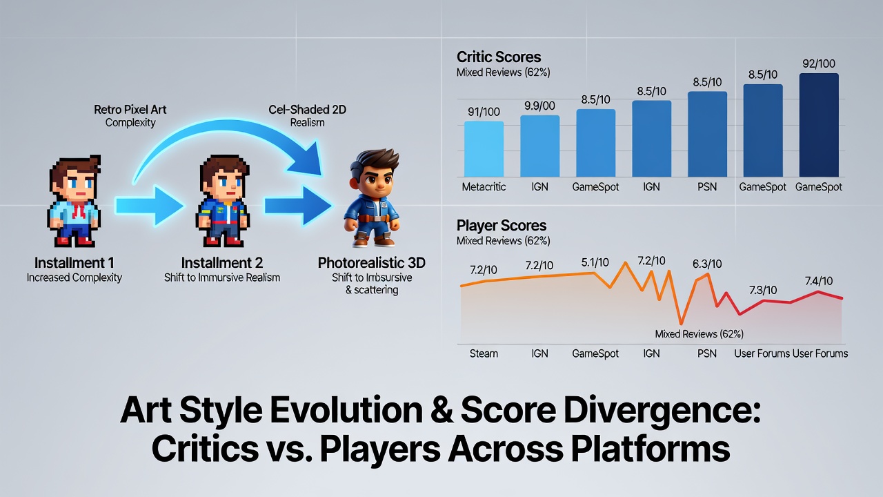 Side-by-side comparison of art style changes in a long-running game franchise across multiple installments