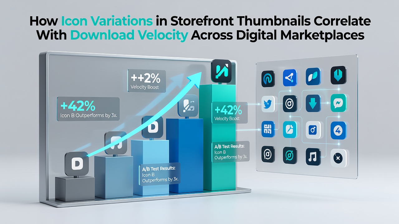 Storefront thumbnail icons displayed across digital marketplaces showing variations in color and composition