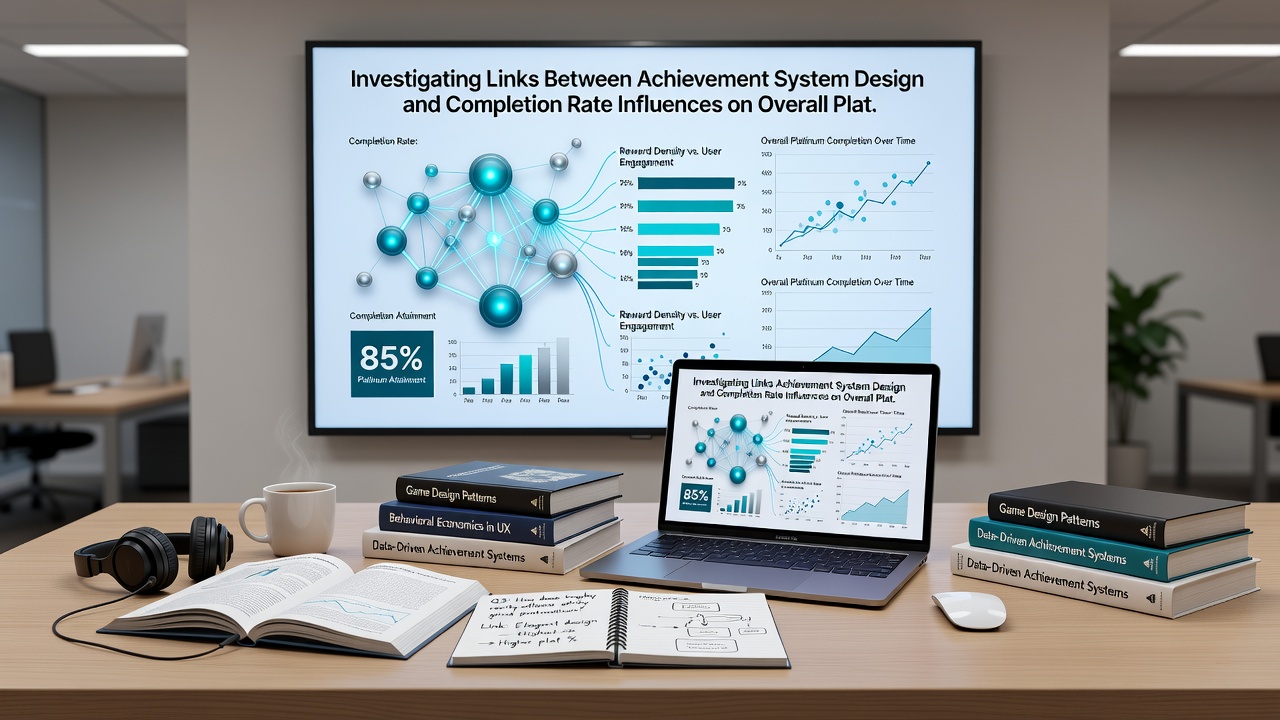 Data visualization charts showing achievement completion percentages mapped against platform evaluation scores in puzzle and strategy genres
