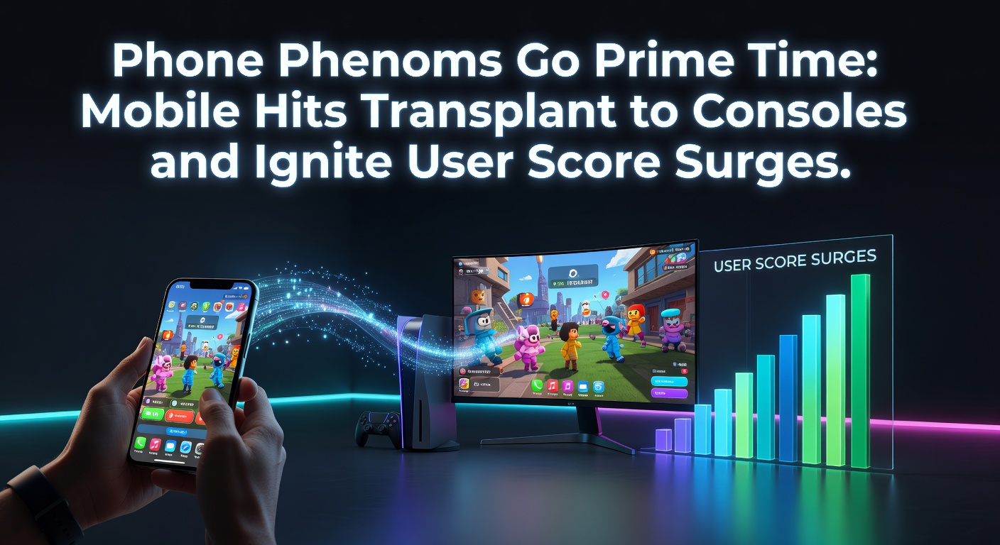 A vibrant mobile game interface transitioning to a console controller setup, highlighting cross-platform play