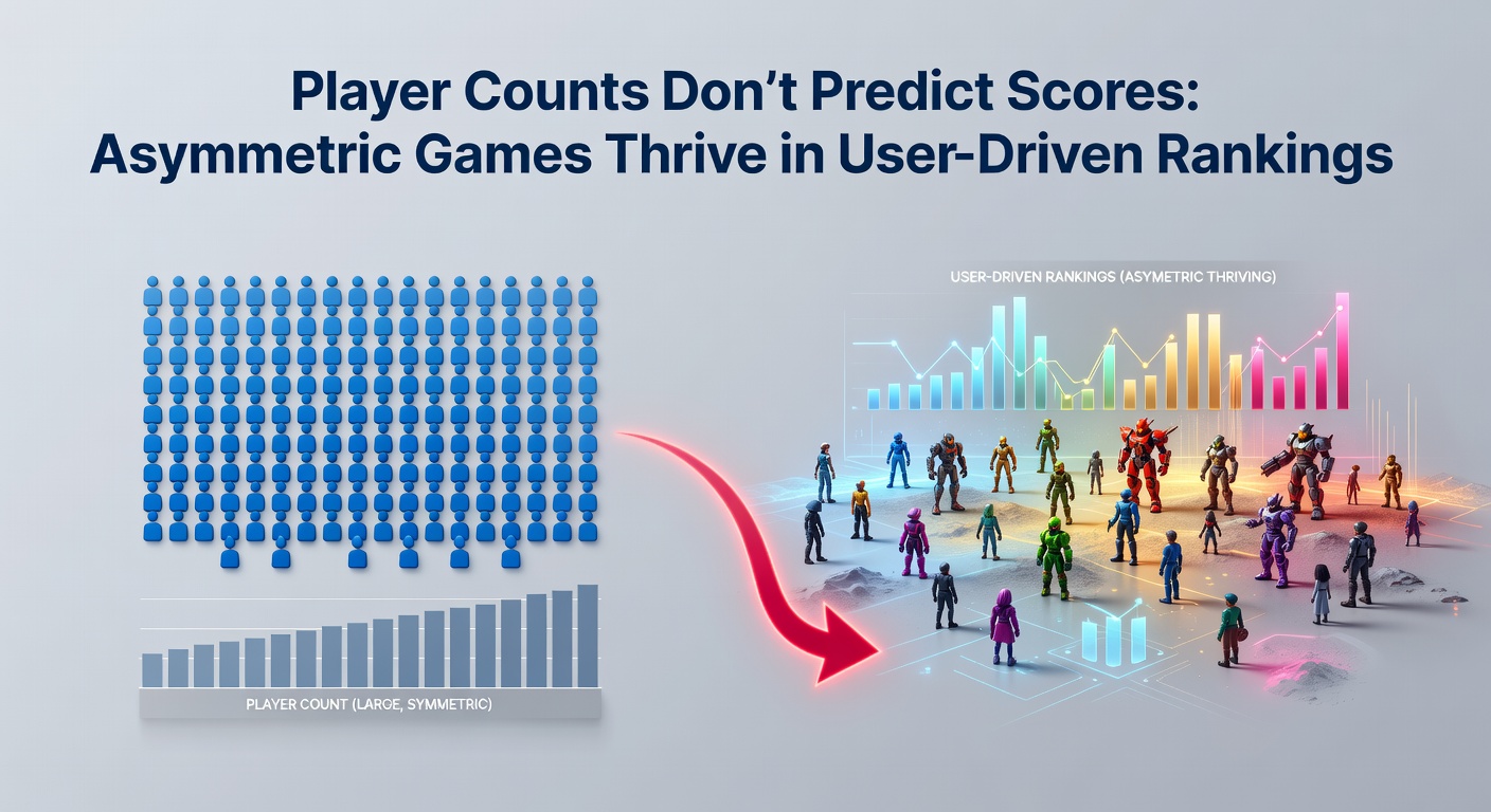 Line graph comparing peak player counts on Steam against average user review scores for various multiplayer titles, highlighting asymmetric games outperforming battle royale giants
