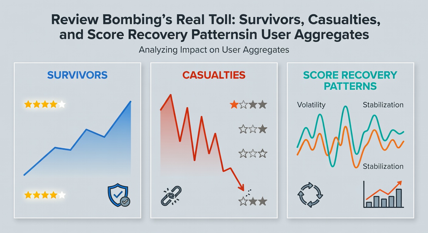 Bar chart comparing pre-bomb, during-bomb, and post-recovery user scores for survivor games like Helldivers 2 and others