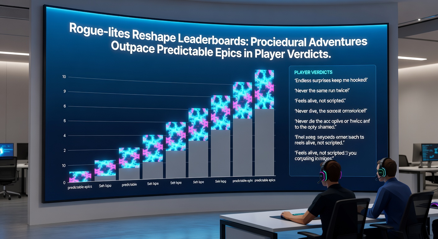 Dynamic leaderboard screenshot from Steam displaying rogue-lite titles like Hades II and Dead Cells dominating top player-rated games with procedural elements highlighted in vibrant pixel art