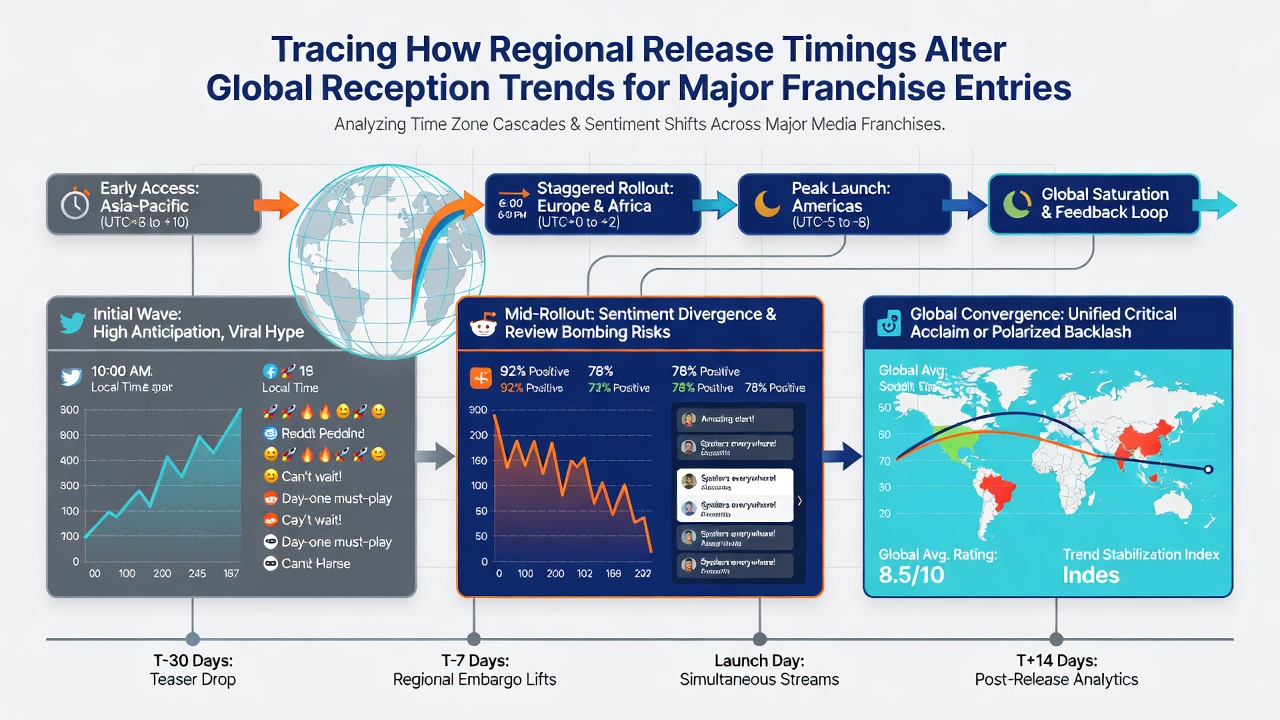 Graph illustrating reception score changes over time for franchise titles with different regional release intervals